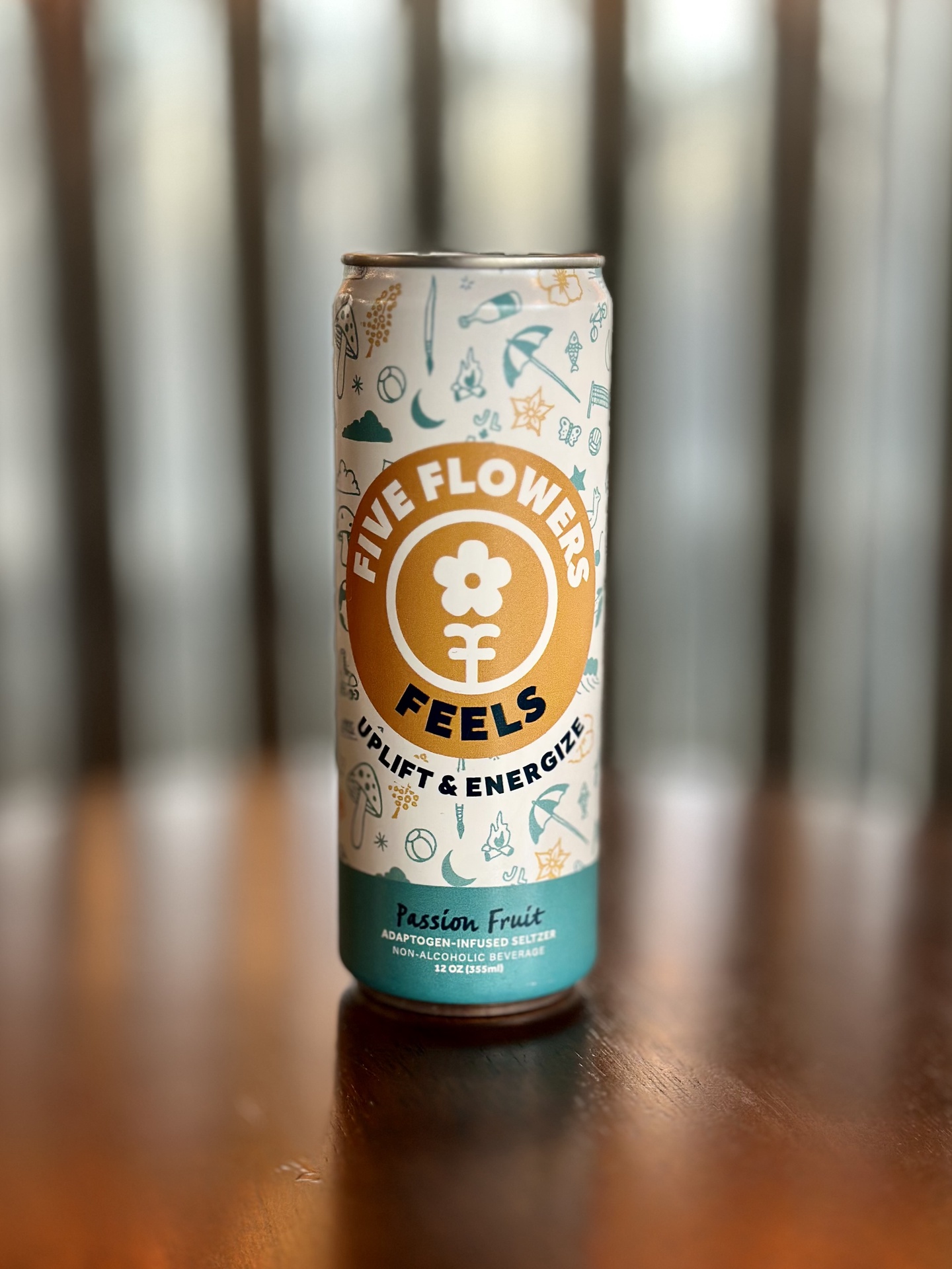 Five Flowers | FEELS | Adaptogen-Infused Seltzer | 12oz / Uplift & Energize / Passion Fruit